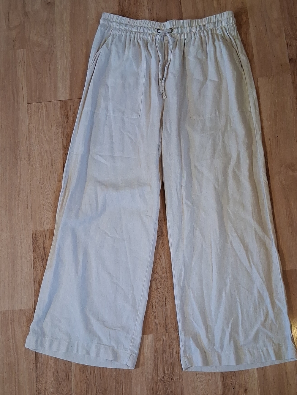 Zenana Outfitters Light Beige Wide-Leg Drawstring Chinos